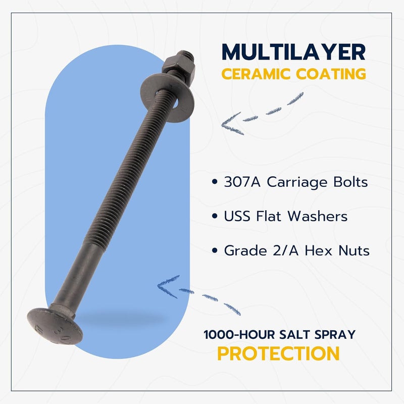MAKERS BOLT 5/8 in. x 8 in. Black Carriage Bolt Kit Includes 12 Bolts, 12 Washers, and 12 Nuts, Ceramic Black Ruspert Coated for Exterior Use - 2X Rust Resistance of Galvanized by - Image 3